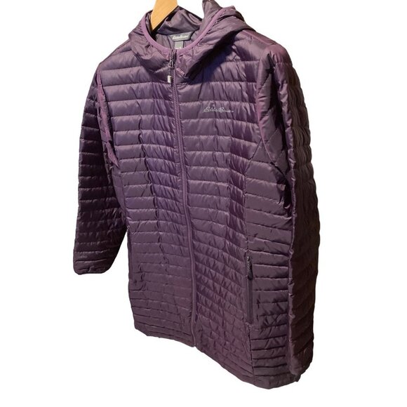 Eddie Bauer Purple Microlight Down Parka Hooded Long Puffy Sz XL - Picture 3 of 12